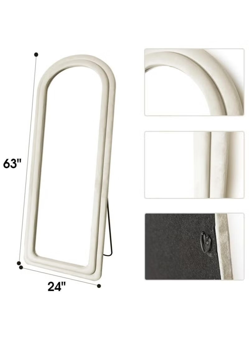 Vphom Arched Full Length Floor Mirror 63"×24" (160×60cm) with Stand, Large Full Body Mirror Freestanding or Wall Mounted – Elegant Flannel Frame Mirror (WHITE) - Image 2